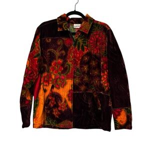 Vintage Chicos Silk Blend Velvet Full Zip Jacket Floral Sz 2 Beautiful Vibrant